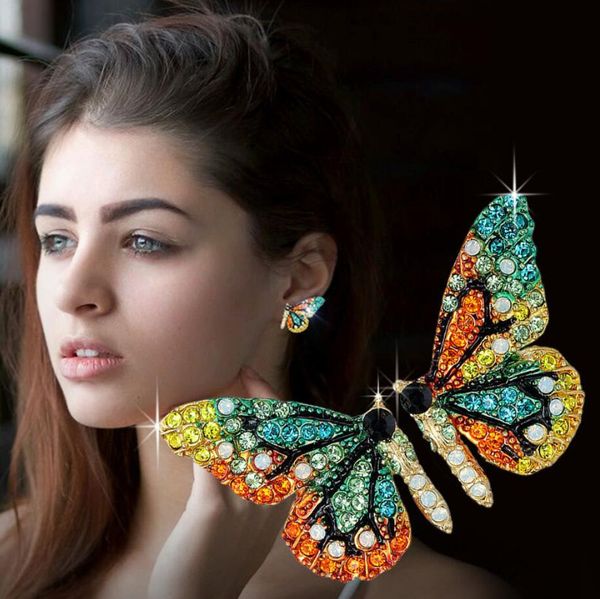 

new charm handmade fairy simulation insect butterfly wing drop earrings foil rhinestone earrings romantic bridal jewelry, Golden