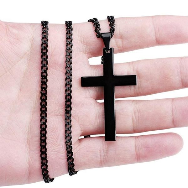 

pendant necklaces vintage cross necklace stainless steel design black chain choker men women, Silver
