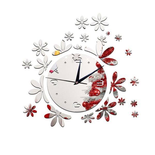 

creative personality wall sticking romantic flower mirror clock decoration clocks