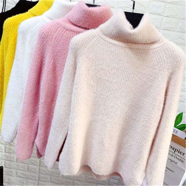 

women's sweaters turtleneck sweater women autumn winter mink cashmere knitted soft elasticity bottoming thick pullovers, White;black