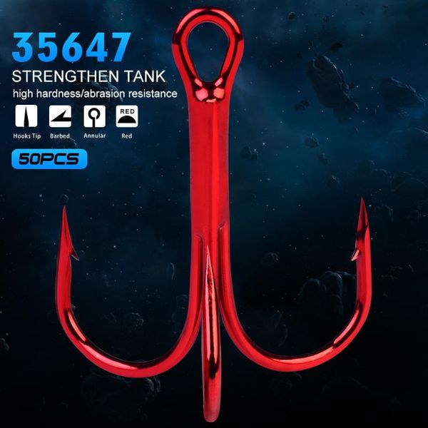 

fishing hooks 50pc fishhook proberos brand hook high carbon steel treble tackle round bent saltwater bass 2#-10#