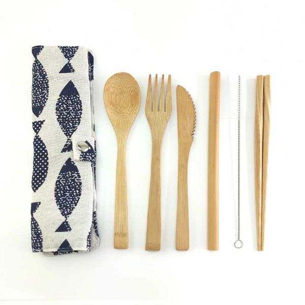 

dinnerware sets bamboo cutlery set reusable flatware tableware knife, fork, spoon, straw 0 waste dinnnerware camping travel