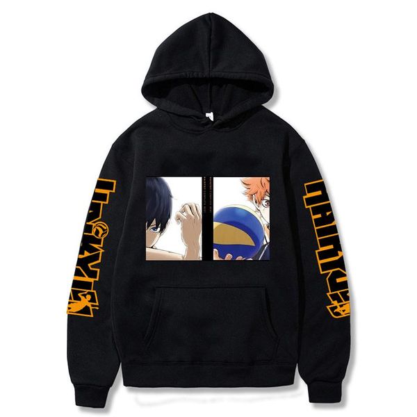 

men's hoodies & sweatshirts haikyuu japanese anime coat hoodie hinata shoyo karasuno pullover sweatshirt volleyball harajuku men cloth, Black