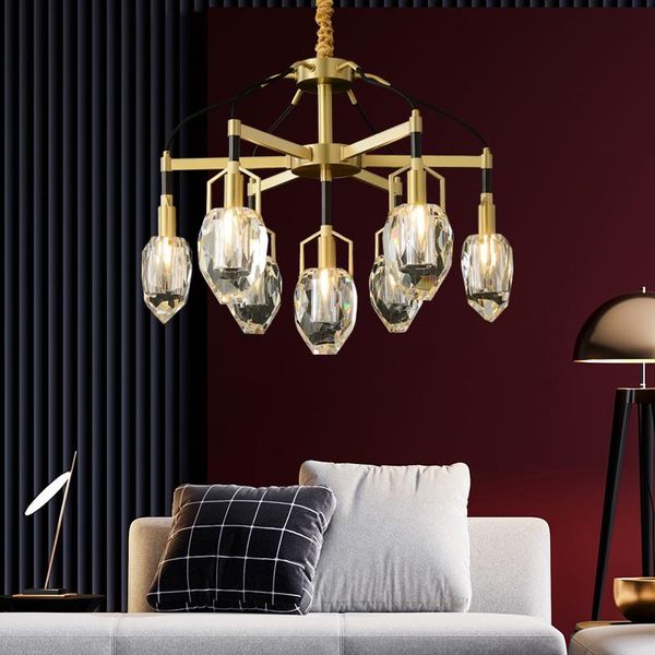 

pendant lamps 2021 light luxury living room modern minimalist atmosphere full copper ice water chestnut crystal dining chandelier