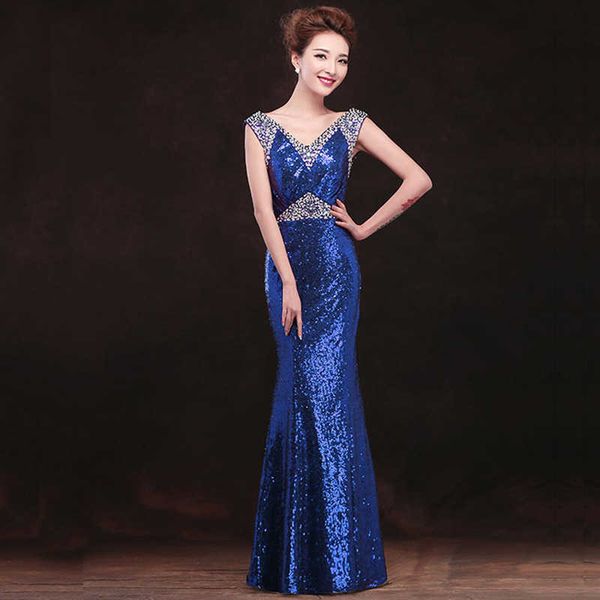 

luxury party evening dress 2021 large long slim fishtail sequin ball host evening woman, Black;gray