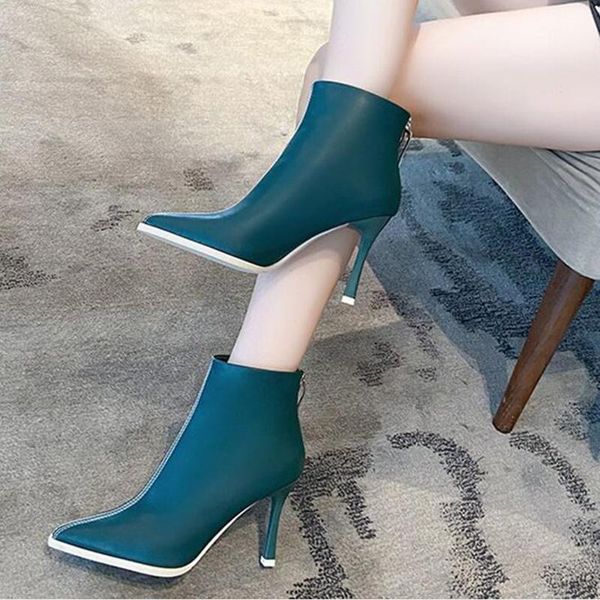 

boots ankle women shoes woman fashion high-heeled retro short 2021 winter fur warm d623, Black