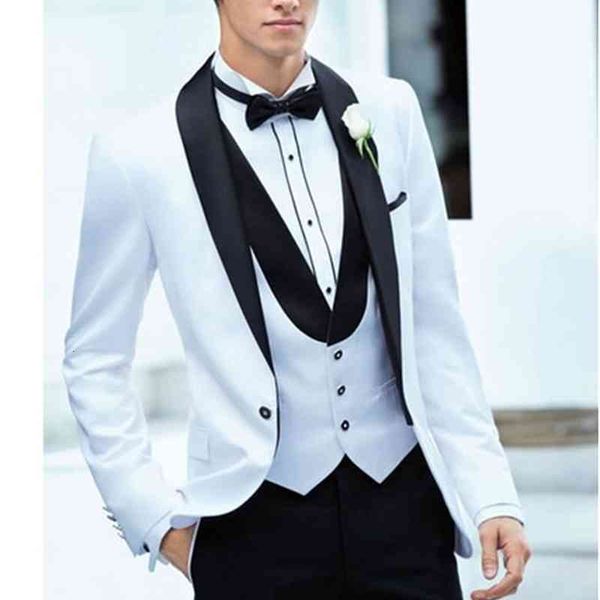 

2017 custom wholesale- made handsome white jacket black pants 3 piece mens slim suits tuxedos groom wedding formal party, White;black