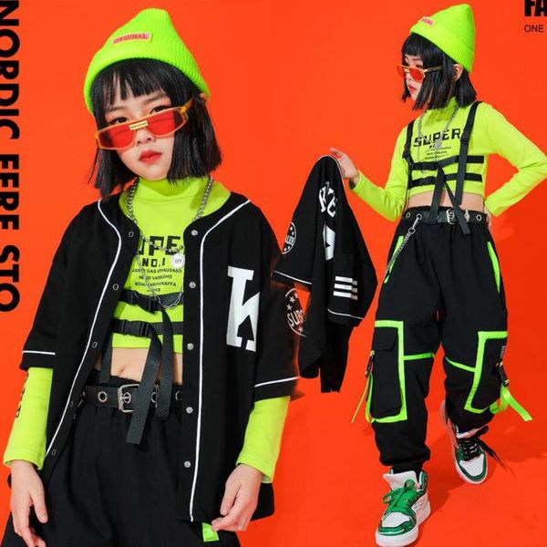 

stage wear kids performance hip hop dancing outfits crop street cargo pants girls boys jazz dance costumes concert, Black;red