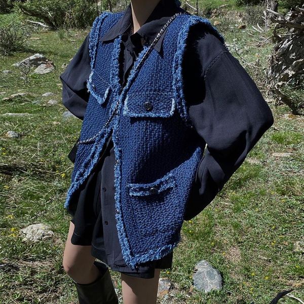 

women's vests 2021 autumn vintage denim vest jacket women simple v-neck loose waistcoat fashion single breasted office lady outerwear, Black;white
