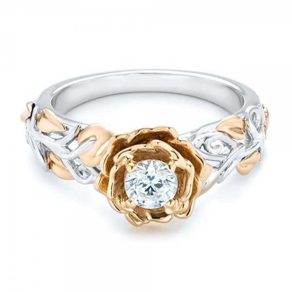 

wedding rings fashion / zircon engagement ring for female two-tone flower rhinestone, Slivery;golden