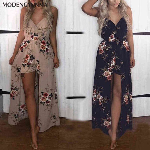 

boho style long dress women v neck beach summer dresses floral print vintage chiffon maxi dress vestidos de festa dress shorts g220309, White