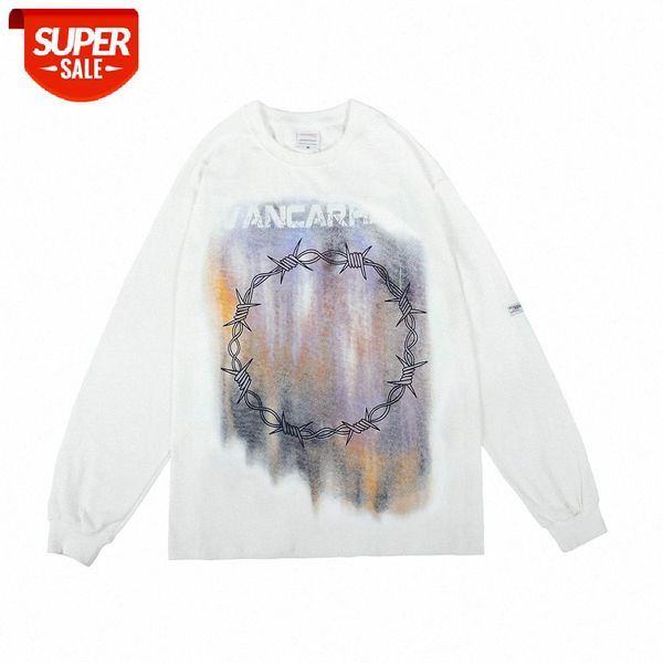 

american abstract printing long-sleeved t-shirt men's bf lazy style loose round neck with a bottoming compassionate shirt #tx4w, White;black