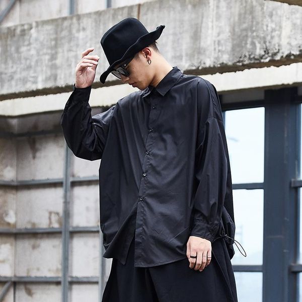 

men's casual shirts men oversize long sleeve loose white black shirt male streetwear hip hop gothic japan vintage dress stage clothing