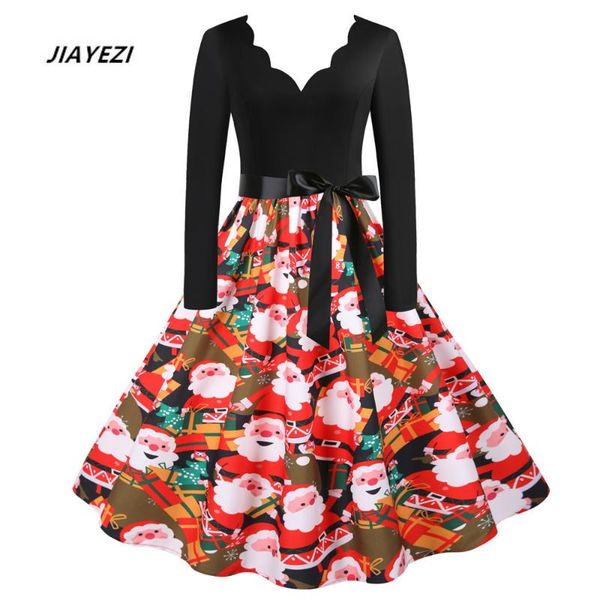 

casual dresses jiayezi christmas dress vintage a line spring and autumn long sleeve v-neck cartoon print fashion ladies midi party, Black;gray
