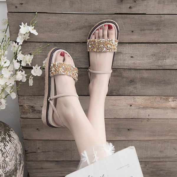 

female sandal 2021 summer sale of women's shoes med clear heels two weare anti-skid girls fashion elastic band medium comfor sandals, Black