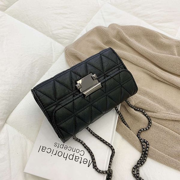 

2021 small embroidered lattice women's bag chain single shoulder with rhombic square