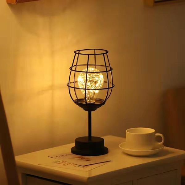 

table lamps hollow wrought iron empty wine bottle modeling lamp simple lampshade led retro night light bedroom bedside