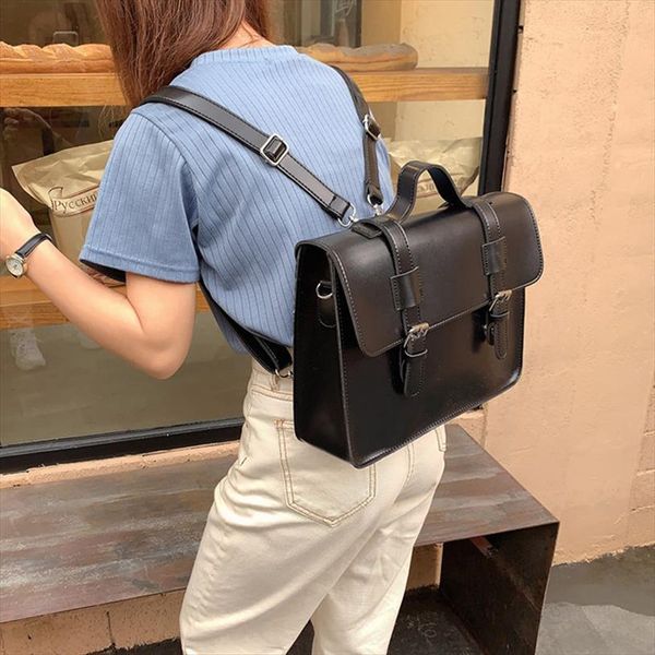 

vintage jk uniform women leather backpack female large capacity briefcase hard shoulder bags brand messenger bag big tote