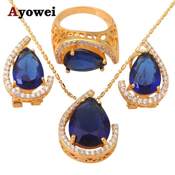 

earrings & necklace blue zircon gold tone zirconia health nickel lead earring ring sz #7 #6.5 #6 #9 jewelry set js305a, Silver