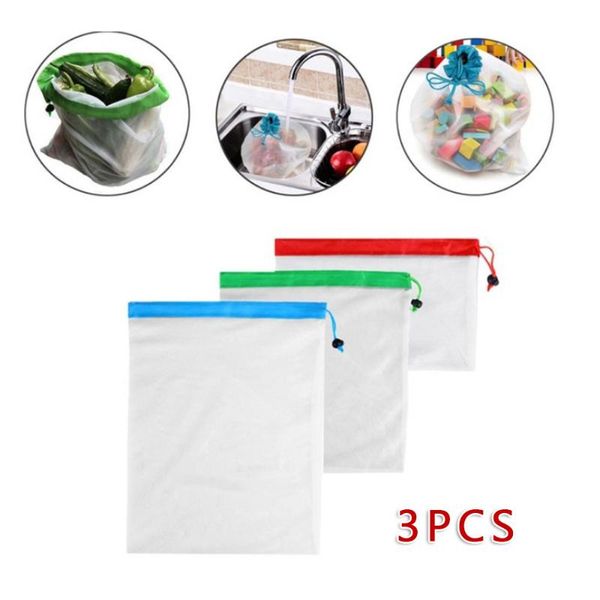 

hanging baskets polyester storage bag 3pcs environmentally friendly reusable drawstring