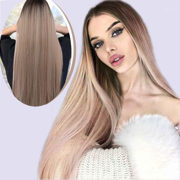 

lace front wigs long straight synthetic for women natural density white /black wig heat resistant fiber hair wig1