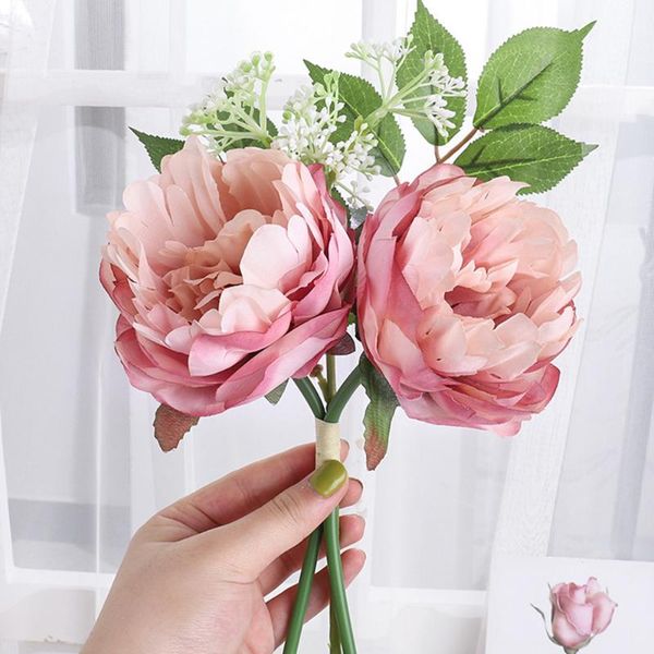 

decorative flowers & wreaths pink artificial peony bouquet wedding home table decor silk fake christmas arrangement scrapbook