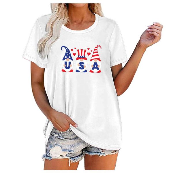 

women's t-shirt dwarf doll print womens o neck short sleeve independence day casual loose t-shirts camisas de mujer, White