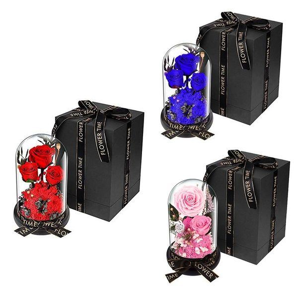 

eternal rose, preserved flower rose handmade gift box in a glass dome, valentine's day, anniversary for friend decorative flowers & wre