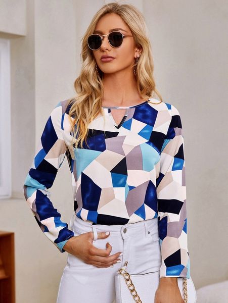 

keyhole neck geo print d6yv#, White