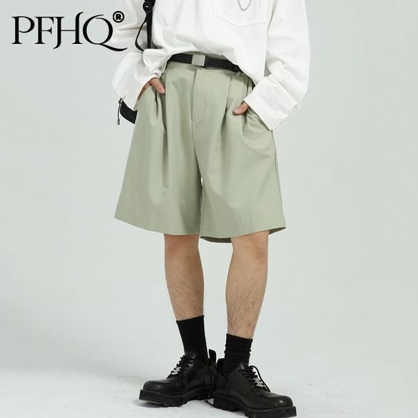 

men's shorts pfhq men 2021 summer korean streetwear green business loose trend solid color simple casual knee length pants 21d5272, White;black