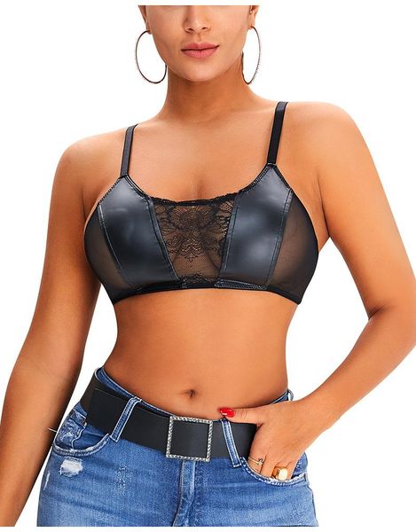 

bras pu & lace wild women club fashion sling vest bra, Red;black