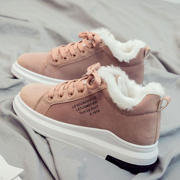 

boots winter women warm short fur plush ankle platform ladies suede shoes female black zapatos de mujer