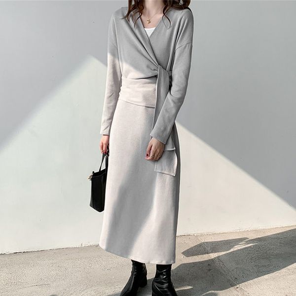 

casual dresses hzirip long knitted dress with v-neck cleavage, women's blouse high waist and chic for fall, u29w, Black;gray