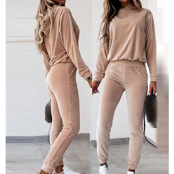 

women's two piece pants mandylandy 2 sets outfits women autumn long sleeve sweatshirts solid color pencil pink hoodies skinny casual, White
