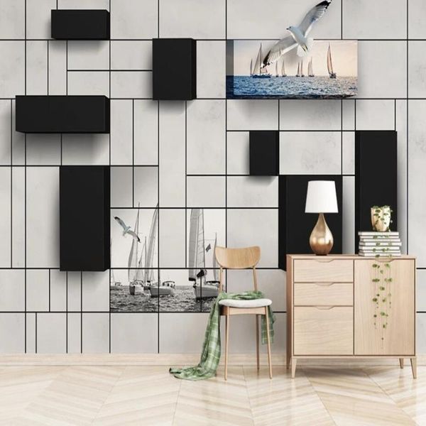 

wallpapers milofi custom 3d solid brick wall sea sailing background wallpaper mural