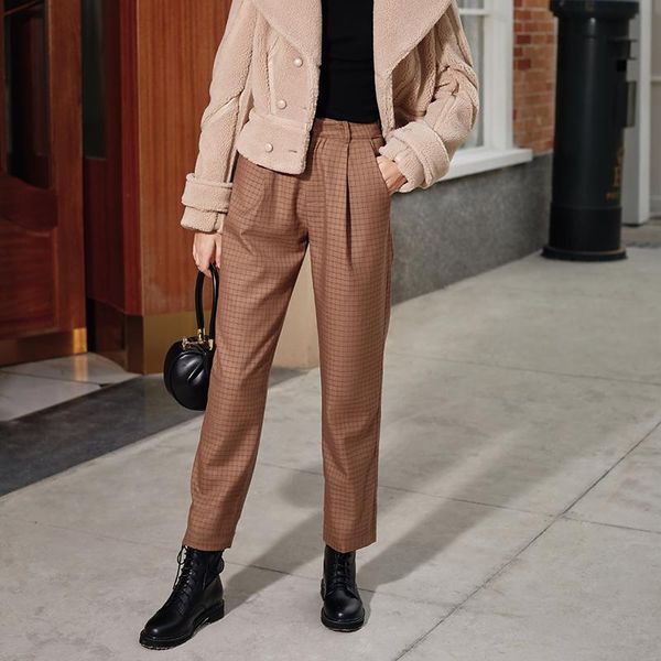 

women's pants & capris ael autumn straight british style woman trousers lattice fashion plaid retro easy wear feet, Black;white