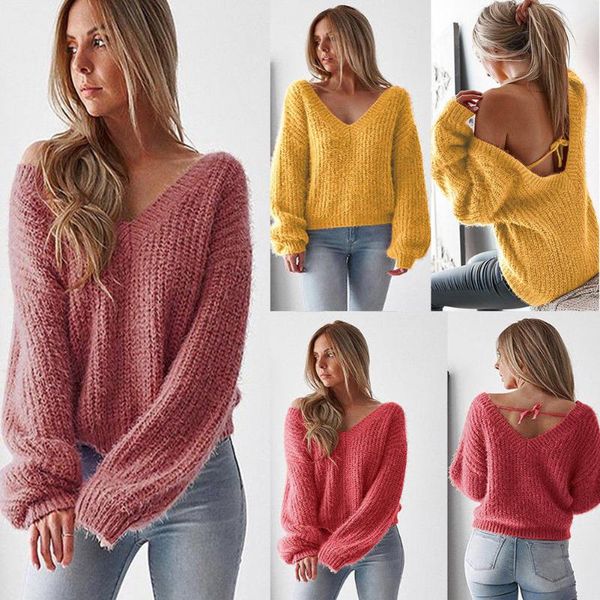 

women's sweaters fashion brand est women loose long sleeve sweater ladies jumper pullover blouse clothes backless warm clothing, White;black
