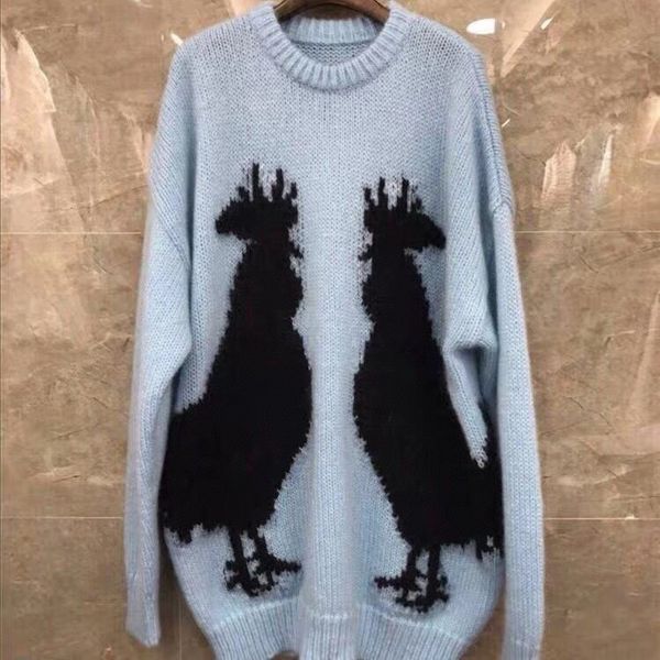 

loose foreign large sweater female rooster pattern medium casual long sleeve knitted lazy style, White