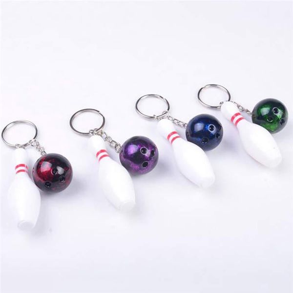 

keychains 1pc creative fake mini bowling pin and call keychain novelty metal ball key chain for promotion gifts, Silver