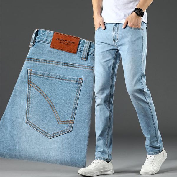 

men's jeans autumn summer denim men straight stretch regular for man black classic vintage mens pant big size, Blue