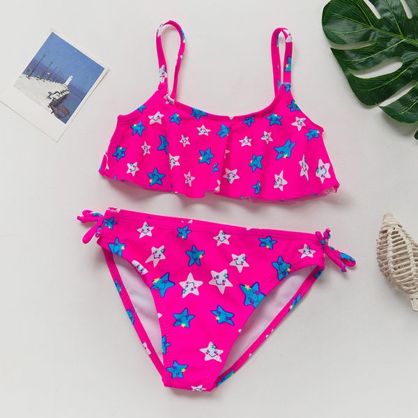 

2021 two piece girls swimsuit 2-8 years childrens swimwear ruffle style for girls bathing suit rose star beachwear for girlby