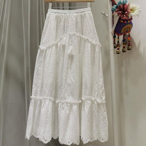 

korean-style elegant white embroidery high waist skirt french cotton skirts, Black