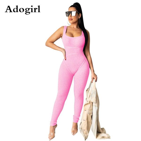 

women's jumpsuits & rompers summer sportwear knit rib bodycon jumpsuit tank sheath biker lounge wear body fitness womens skinny, Black;white