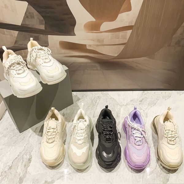 

luxury designer casual shoes leather mesh patchwork leisure crystal thick soled low cut running platform old dad sneakers fashion men women, Black