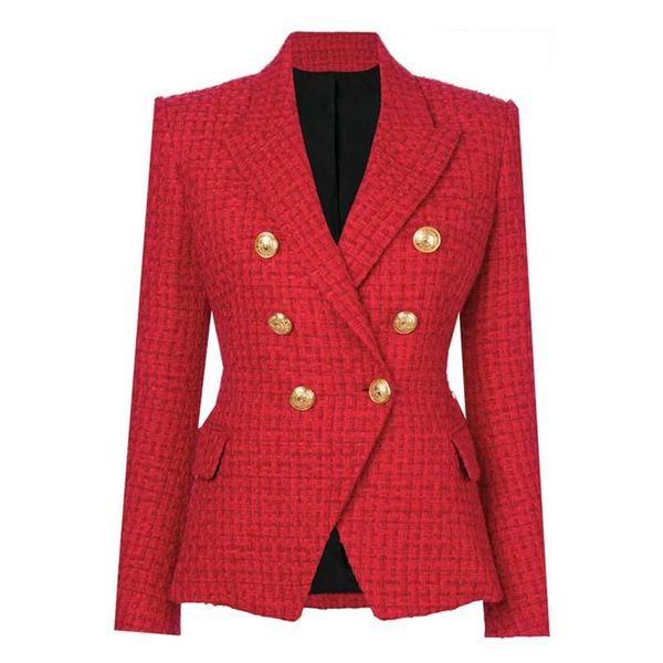 

high street est runway a/w designer blazer women's double breasted metal buttons wool coat jacket 211019, White;black