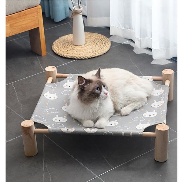 

cat beds & furniture portable breathable detachable dog bed pine wood stand durable canvas nest cute hammock indoor or outdoor use