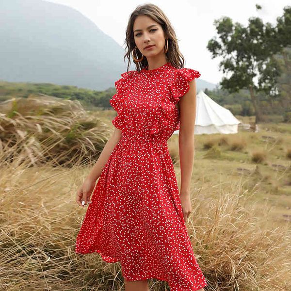 

dresses red polka dot chiffon women ruffle sleeveless summer es bohemian chic beach midi female vestidos llua, Black;gray