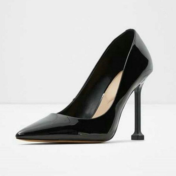 

dress shoes eshtonshero women pointed toe pumps patent leather thin high heels boat summer wedding size 4-14, Black