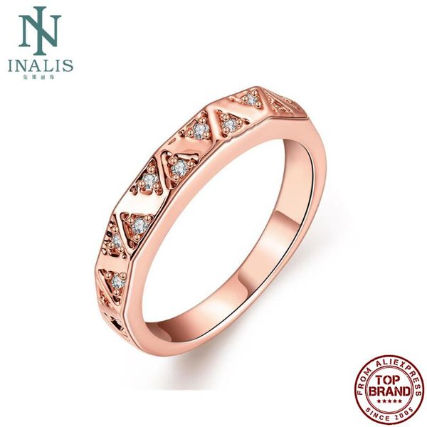 

wedding rings inalis for women rose gold plated inlay geometric cubic zirconia simple romantic engagement fashion jewelry, Slivery;golden