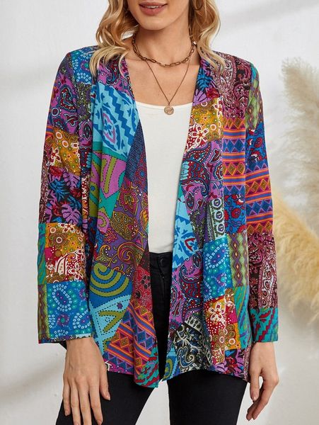 

emery rose paisley & geo print open front jacket p1td#, Black;brown